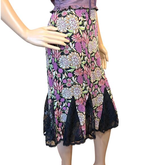 VTG Spenser Jeremy 100% Silk Skirt SZ 6 Floral Lace Fairy Whimsigoth Romantic - Picture 3 of 14